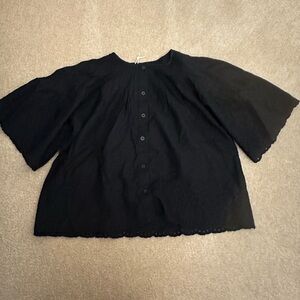 J. Crew Black Boxy 3/4 Sleeve Blouse with Mandarin Collar